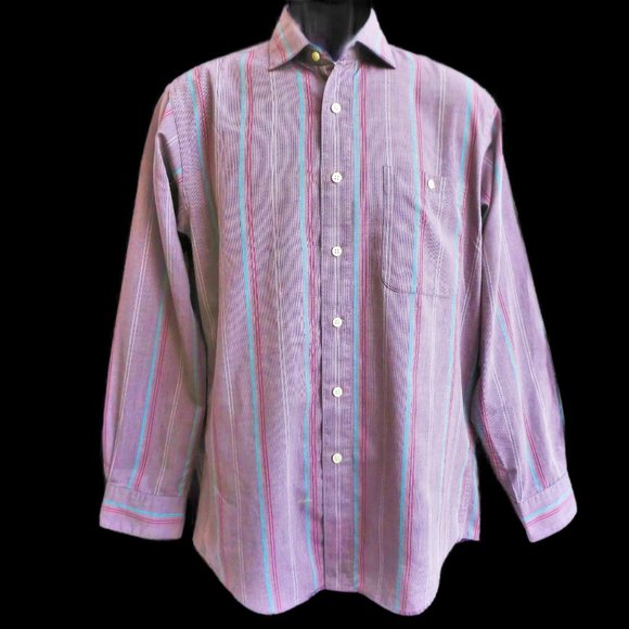 Christian Dior Vintage 70s 80s Shirt Button Front Striped Mother of Pearl Button - Picture 5 of 7